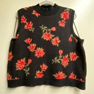 Draper James Floral Knit Sleeveless Vest Black and Red